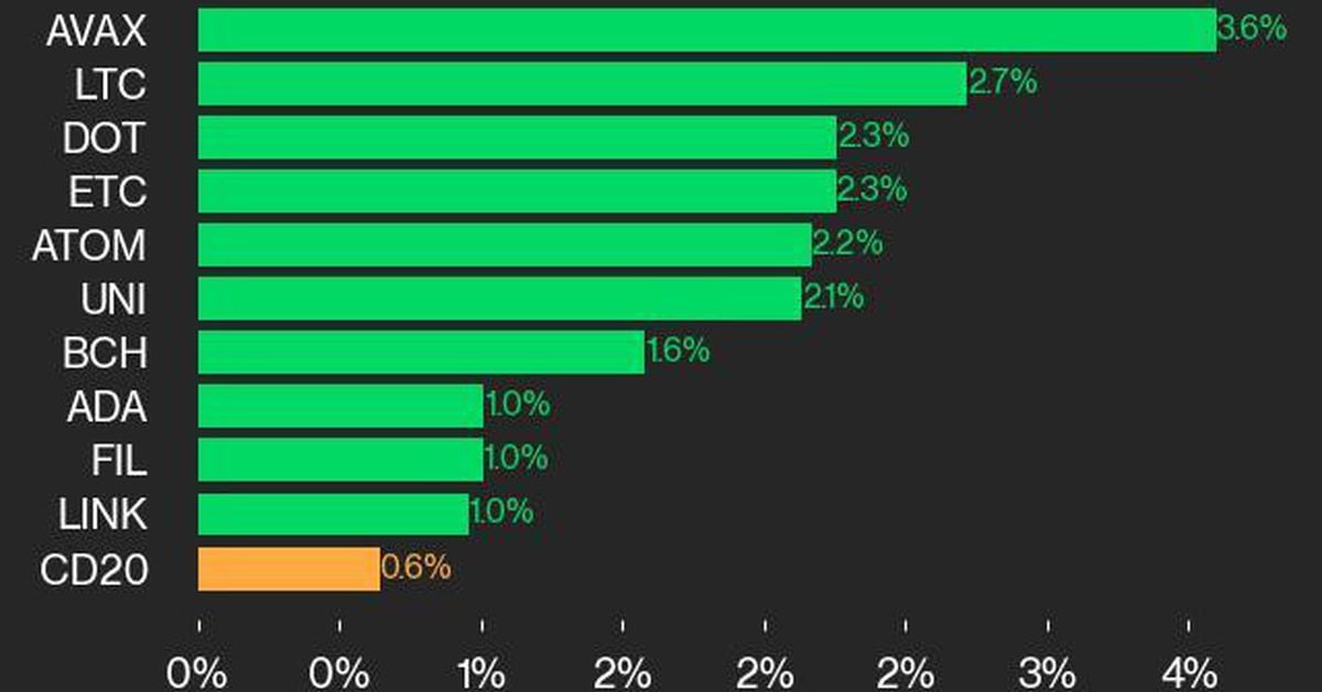 CoinDesk 20 Performance Update: AVAX Gains 3.6% as Index Rallies